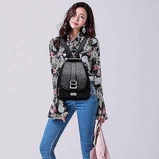 Foto 2 | Mochila Huoguo Vintage De Piel Para Mujer, Negro, Vino, Rojo, Azul - Venta Internacional.