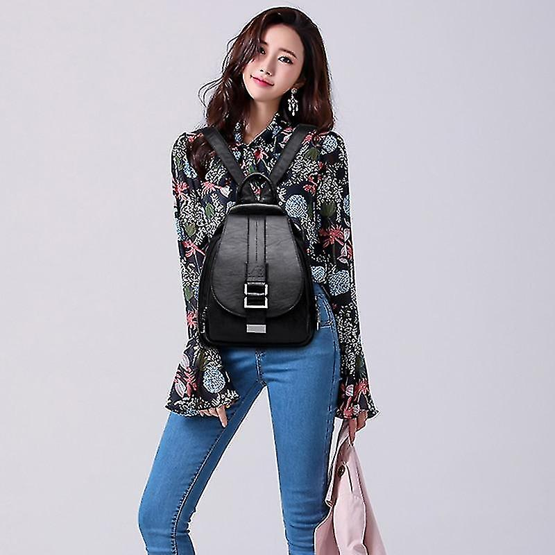 Foto 4 pulgar | Mochila Huoguo Vintage De Piel Para Mujer, Negro, Vino, Rojo, Azul - Venta Internacional.