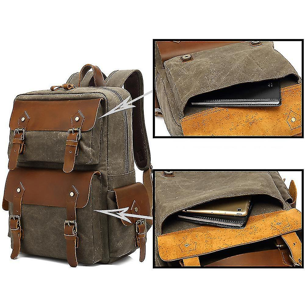 Foto 4 pulgar | Mochila Huoguo Retro De Lona Encerada Impermeable 30x14x44 Cm Kha - Venta Internacional.