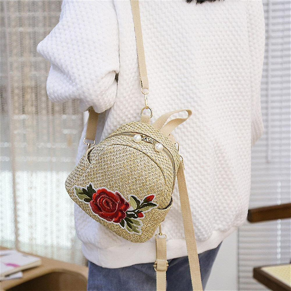 Foto 4 pulgar | Mochila Huoguo Para Mujer Tejida En Paja, Rosa, Estilo Vintage - Venta Internacional.