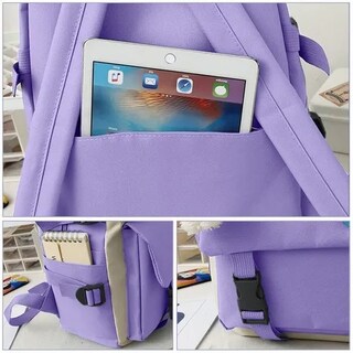 Foto 4 | Juego De Mochilas Escolares Para Estudiantes, 5 Bolsas Para Bolígrafos, Lona Azul - Venta Internacional.