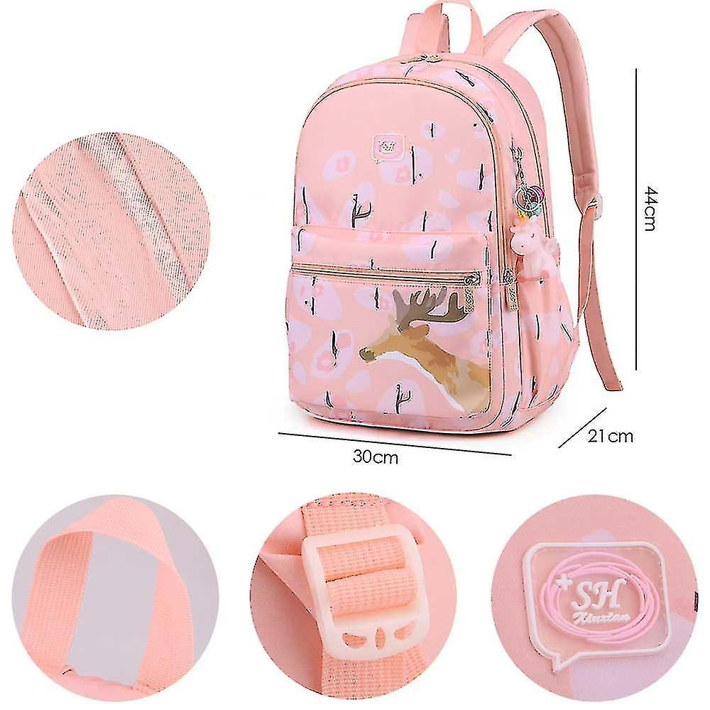 Foto 5 pulgar | Mochila Huoguo School De Nailon Impermeable Para Estudiantes Rosa - Venta Internacional.