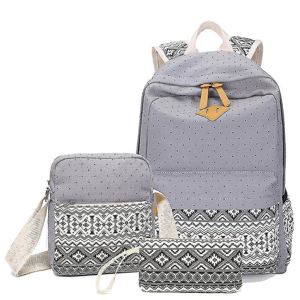 Foto 2 pulgar | Mochila Huoguo De Lona Impermeable Para Mujer Gris, Juego De 3 Piezas - Venta Internacional.