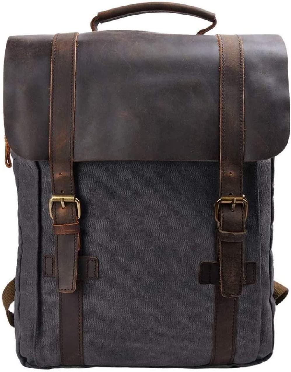 Foto 2 pulgar | Mochila Huoguo, Unisex, Vintage, Lona, Piel Auténtica, 15.6 Pulgadas - Venta Internacional.