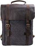 Mochila Huoguo, Unisex, Vintage, Lona, Piel Auténtica, 15.6 Pulgadas - Venta Internacional.
