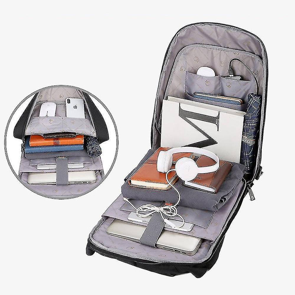 Foto 5 pulgar | Mochila Huoguo Antirrobo Impermeable Usb Para Hombre Gris - Venta Internacional.