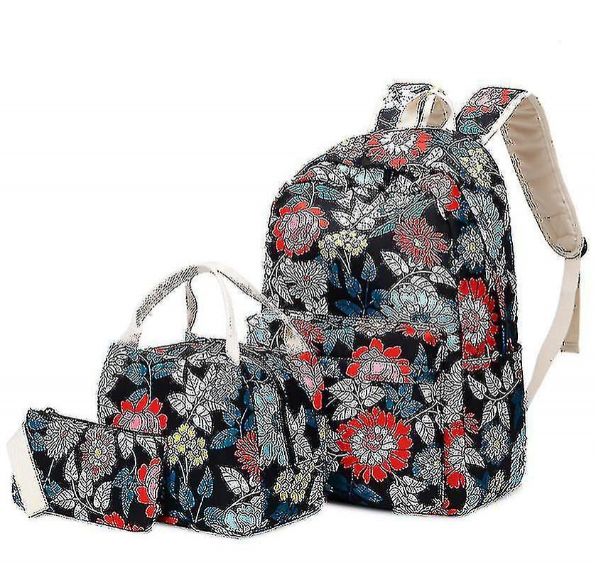 Foto 2 pulgar | Set De Mochilas Huoguo Nylon Chinoiserie Print Black 3 Piezas - Venta Internacional.