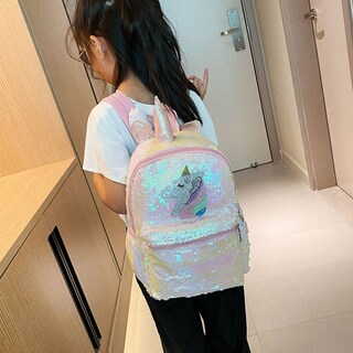 Foto 3 | Mochila Escolar Sanlin Beans Con Lentejuelas Y Unicornio - Venta Internacional.