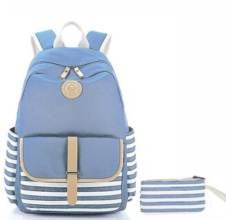 Foto 2 | Mochila Escolar Sanlin Beans De Lona A Rayas Con Portalápices - Venta Internacional.