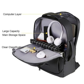 Foto 4 | Mochila Para Portátil Sanlin Beans Impermeable Con Carga Usb Gris - Venta Internacional.