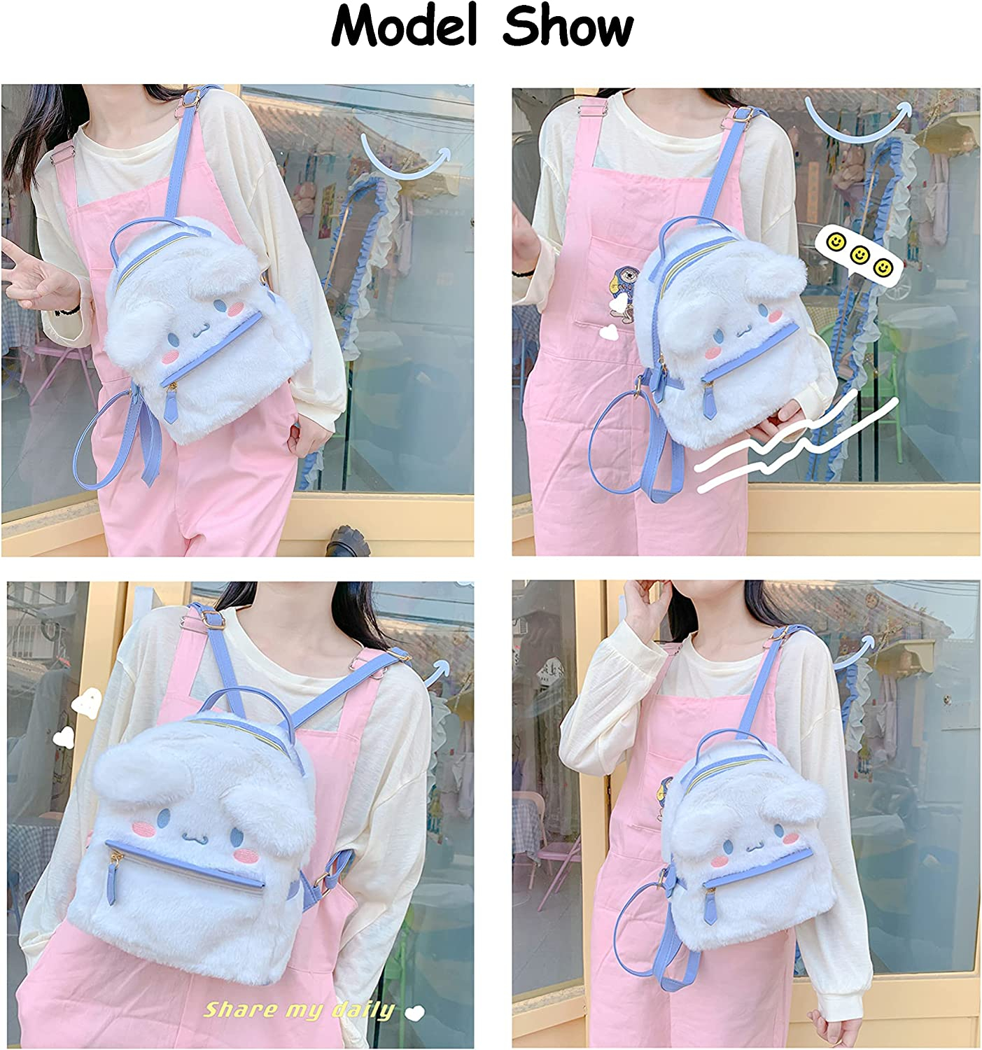 Foto 4 pulgar | Mochila De Felpa Huoguo Cute Girl White Dog-cinnamoroll 32x23x - Venta Internacional.