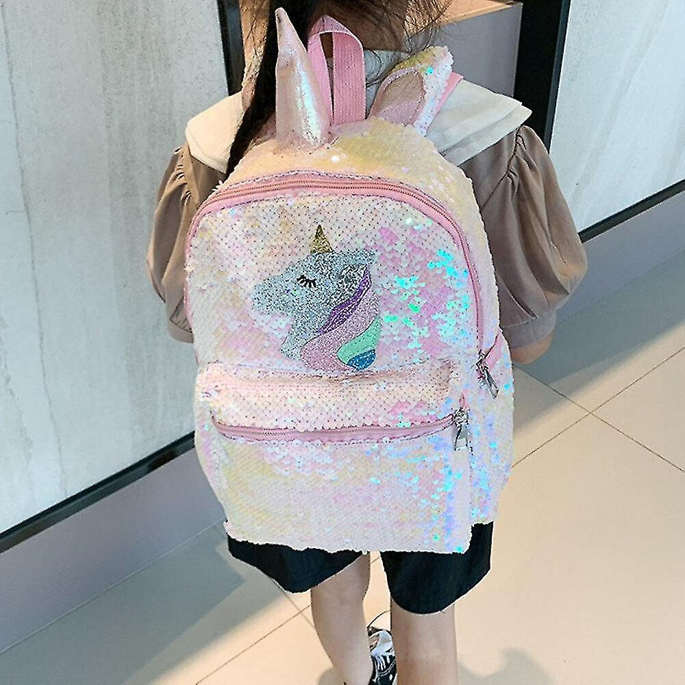 Foto 2 | Mochila Escolar Huoguo, Mochila Escolar Con Lentejuelas Y Lentejuelas De Unicornio - Venta Internacional.