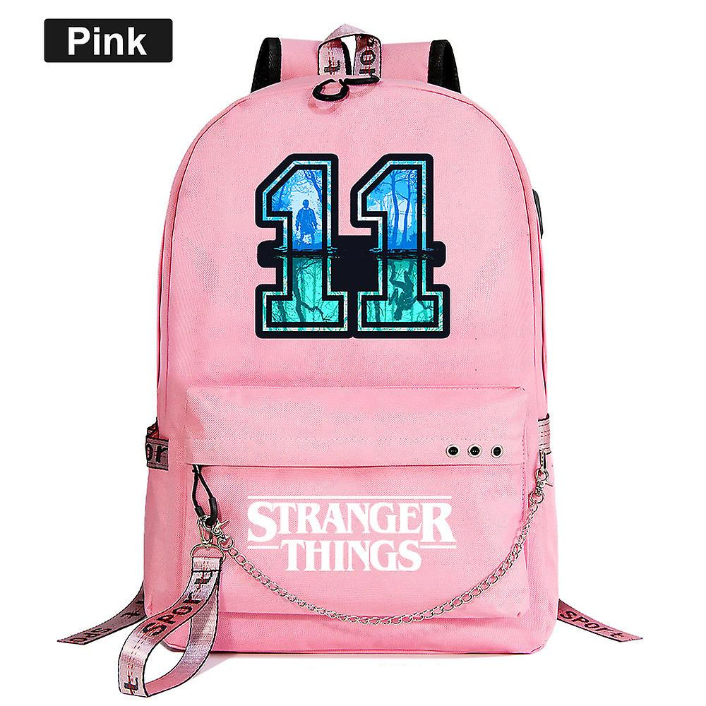 Foto 2 pulgar | Mochila Sanlin Beans Stranger Things Para Jóvenes Impermeable Rosa - Venta Internacional.