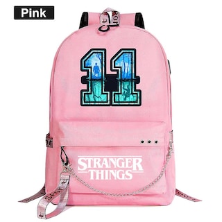 Foto 1 | Mochila Sanlin Beans Stranger Things Para Jóvenes Impermeable Rosa - Venta Internacional.
