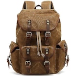 Mochila Huoguo Retro De Lona Impermeable Con Piel Caqui - Venta Internacional.