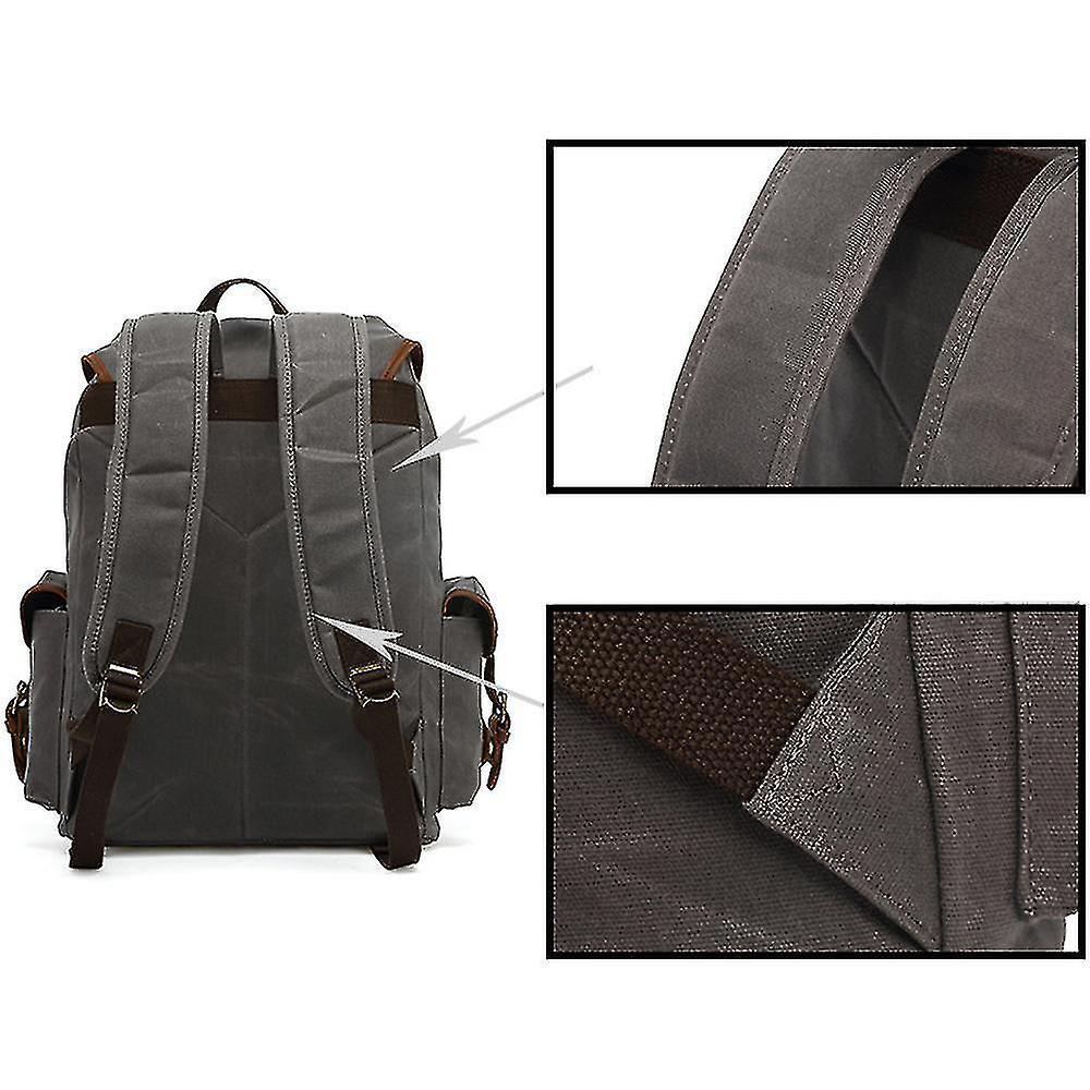 Foto 4 | Mochila Huoguo Retro De Lona Impermeable Con Piel Caqui - Venta Internacional.