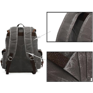 Foto 4 | Mochila Huoguo Retro De Lona Impermeable Con Piel Caqui - Venta Internacional.