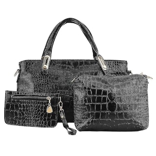 Foto 1 | Juego De Mochilas Y Bolsos De Piel Sintética Estilo Cocodrilo, 3 Piezas, Color Negro - Venta Internacional.
