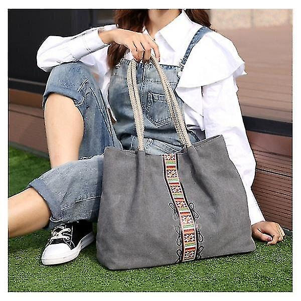 Foto 2 | Mochila Huoguo Lona Retro Vintage Gris 460g Para Mujer - Venta Internacional.