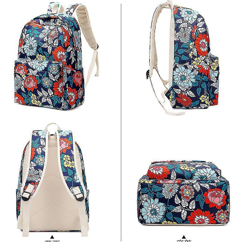 Foto 4 pulgar | Mochila Huoguo De Tres Piezas De Nylon Con Estampado Floral Azul Marino - Venta Internacional.