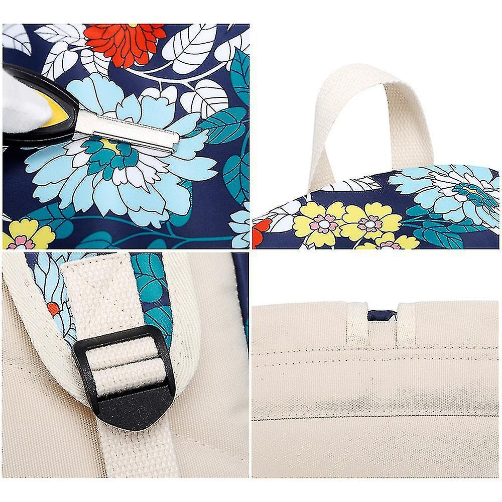 Foto 5 pulgar | Mochila Huoguo De Tres Piezas De Nylon Con Estampado Floral Azul Marino - Venta Internacional.