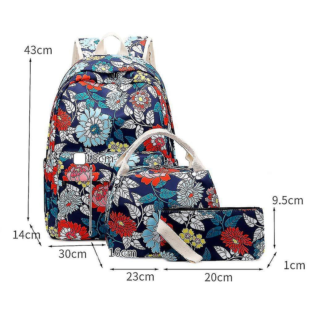 Foto 6 pulgar | Mochila Huoguo De Tres Piezas De Nylon Con Estampado Floral Azul Marino - Venta Internacional.