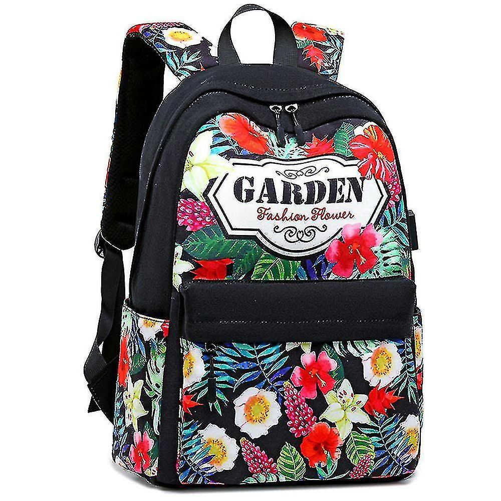 Mochila Huoguo Retro De Lona Con Flores, 32 X 44 X 14 Cm, Impermeable - Venta Internacional.