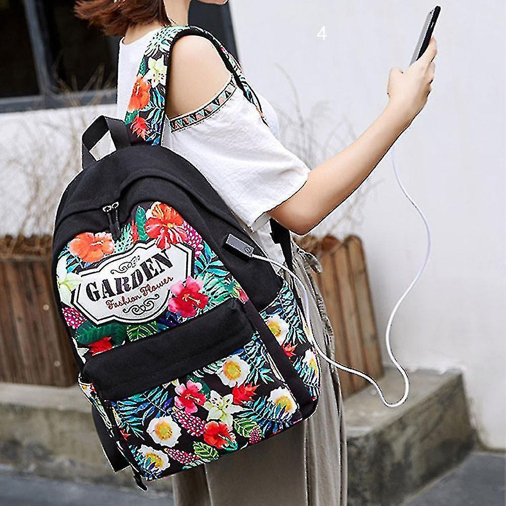 Foto 5 | Mochila Huoguo Retro De Lona Con Flores, 32 X 44 X 14 Cm, Impermeable - Venta Internacional.