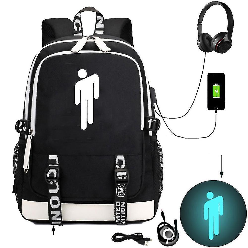Foto 2 pulgar | Mochila Huoguo Billie Eilish Pattern De Nailon Recargable Por Usb - Venta Internacional.
