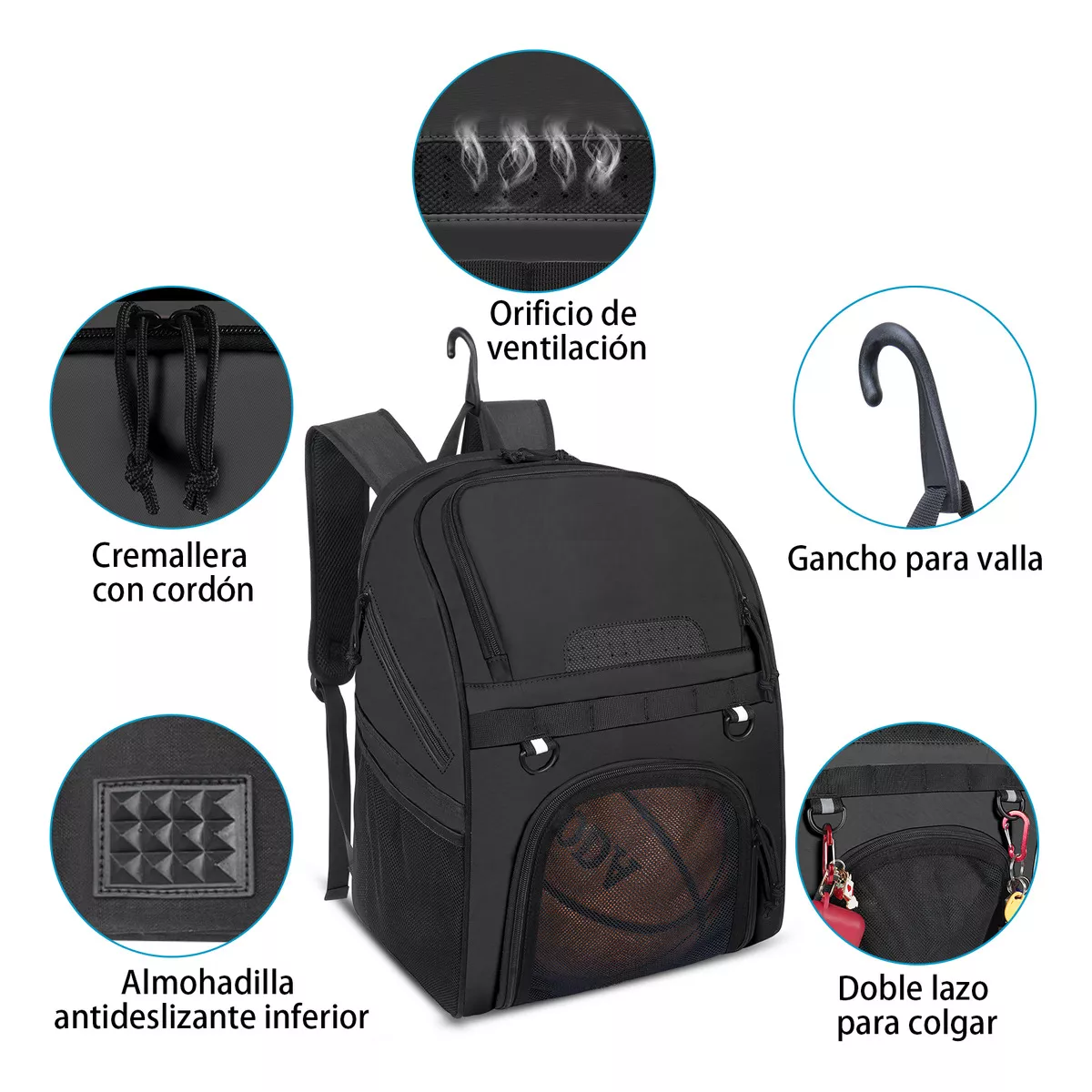 Foto 4 pulgar | Mochila Deportiva con Compartimentos para Zapatos Eo Safe Imports Esi-16551 Negro