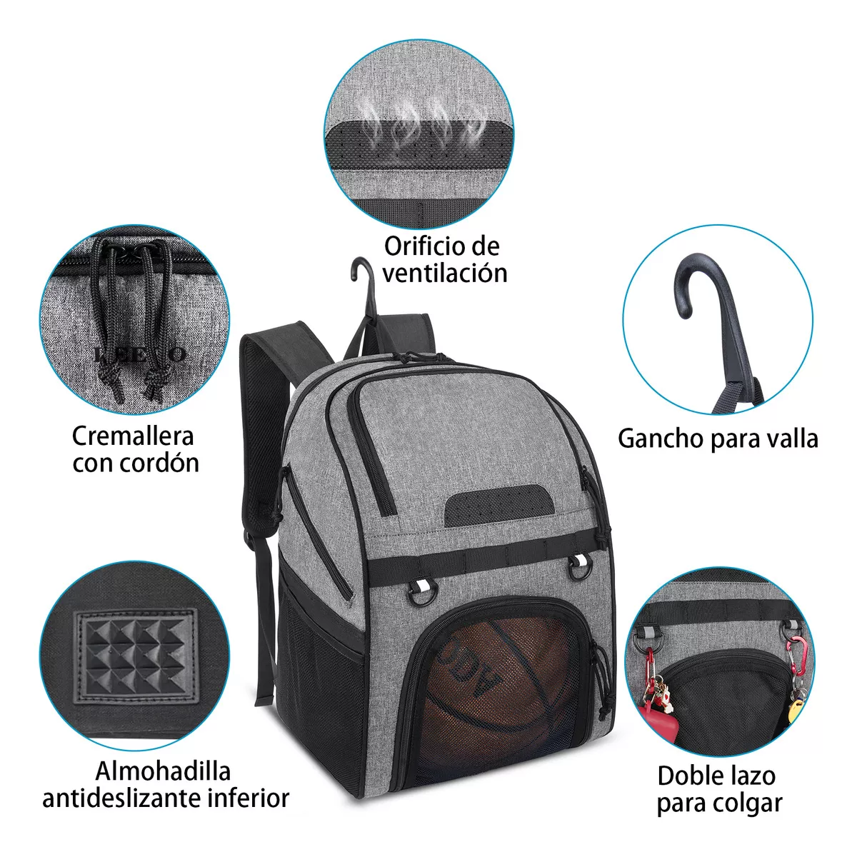 Foto 3 pulgar | Mochila Deportiva con Compartimentos para Zapatos Eo Safe Imports Esi-16550 Gris