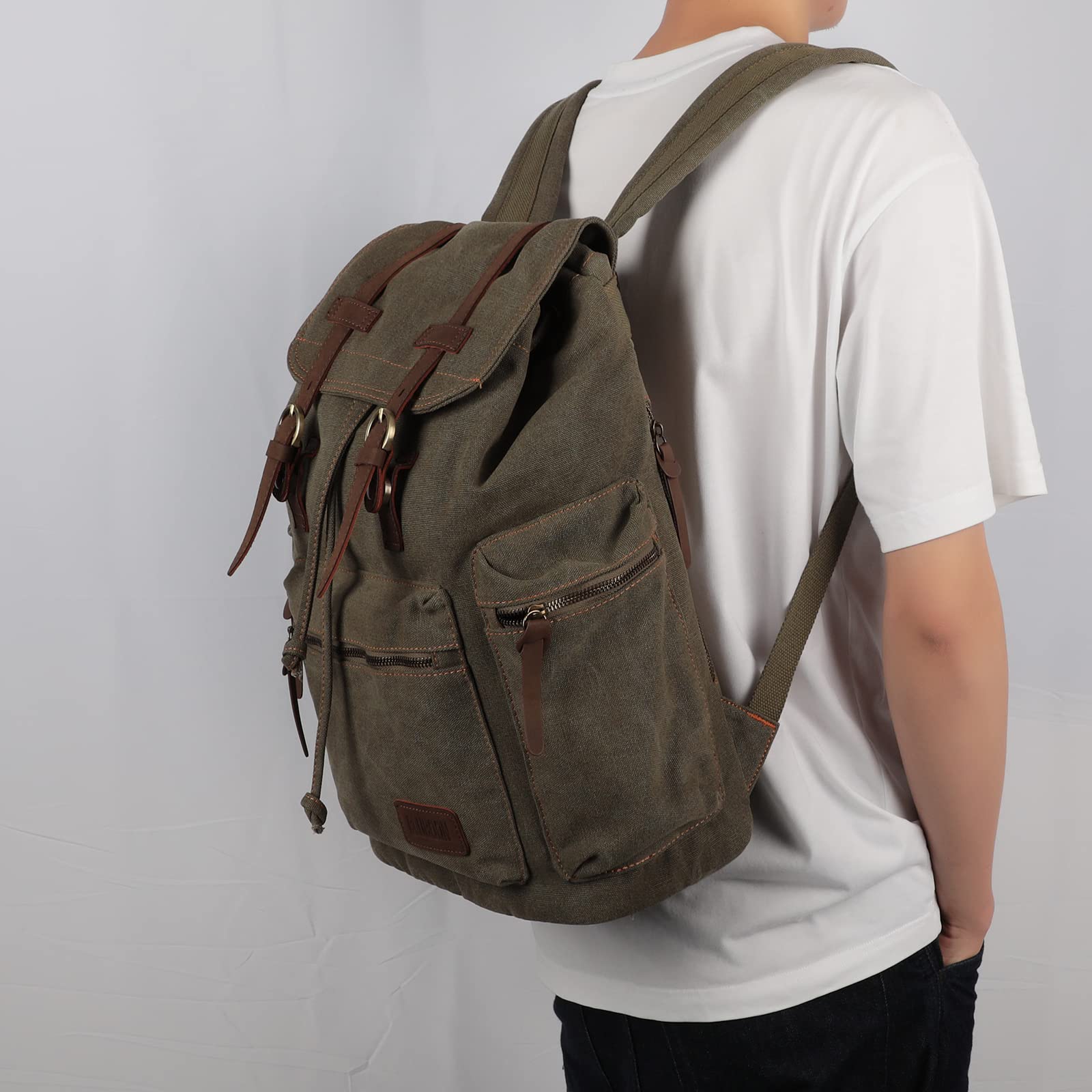 Foto 3 pulgar | Mochila Bluboon, De Lona, Estilo Vintage, Piel, Estilo Casual, Color Verde - Venta Internacional.