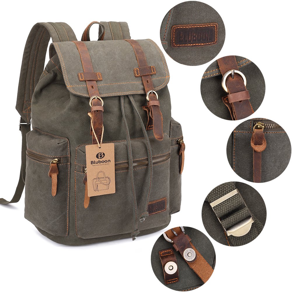 Foto 4 pulgar | Mochila Bluboon, De Lona, Estilo Vintage, Piel, Estilo Casual, Color Verde - Venta Internacional.