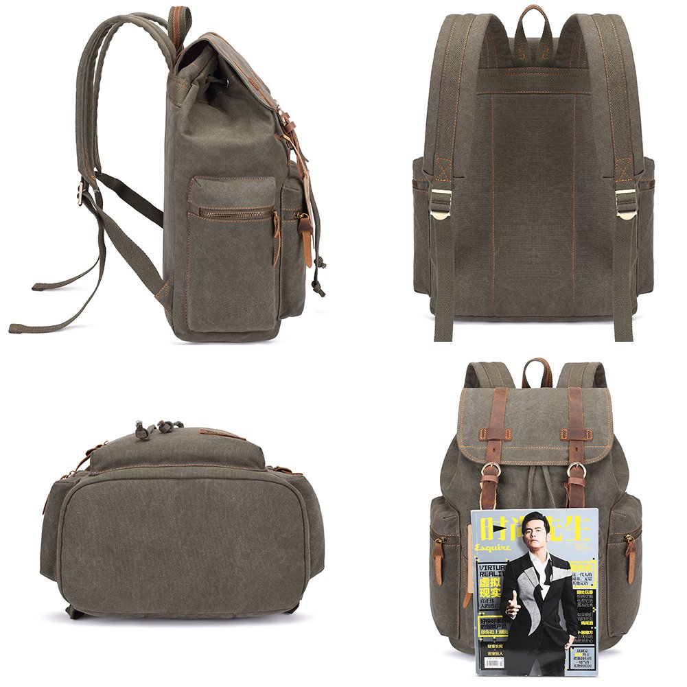 Foto 6 pulgar | Mochila Bluboon, De Lona, Estilo Vintage, Piel, Estilo Casual, Color Verde - Venta Internacional.