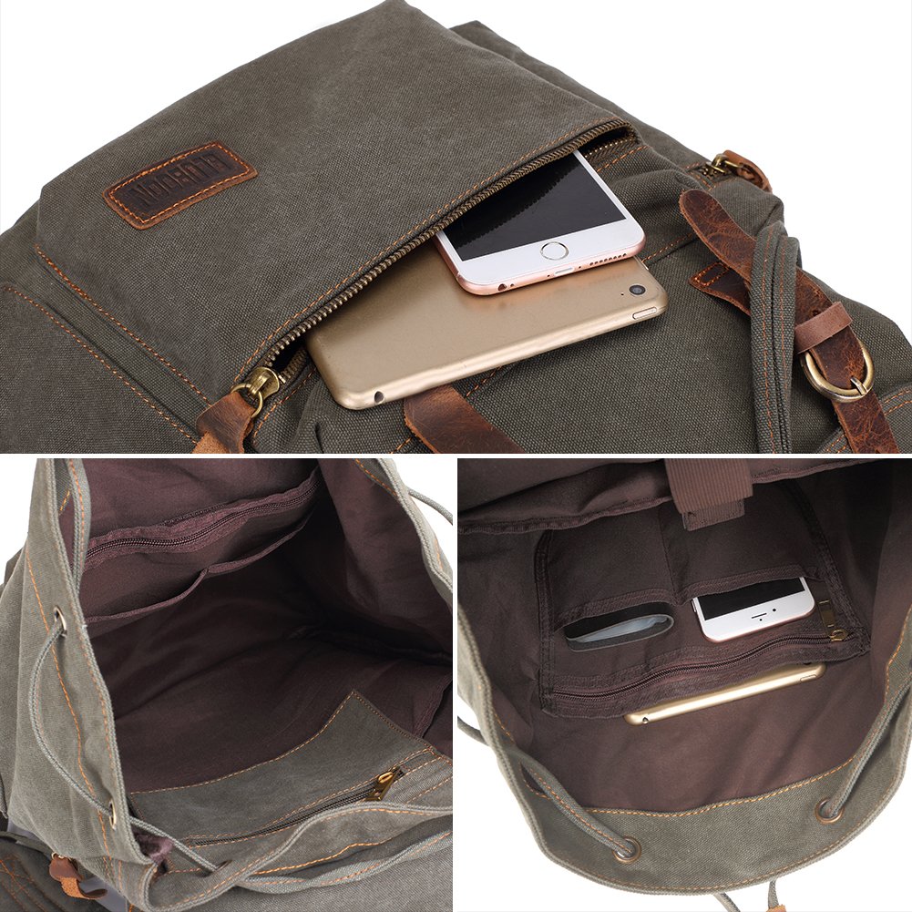 Foto 8 pulgar | Mochila Bluboon, De Lona, Estilo Vintage, Piel, Estilo Casual, Color Verde - Venta Internacional.