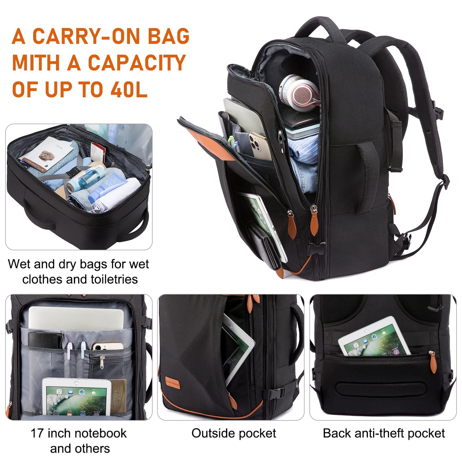 Foto 6 pulgar | Mochila Lovevook Carry On, 45 L, Grande, De Viaje Para Mujeres Y Hombres - Venta Internacional.