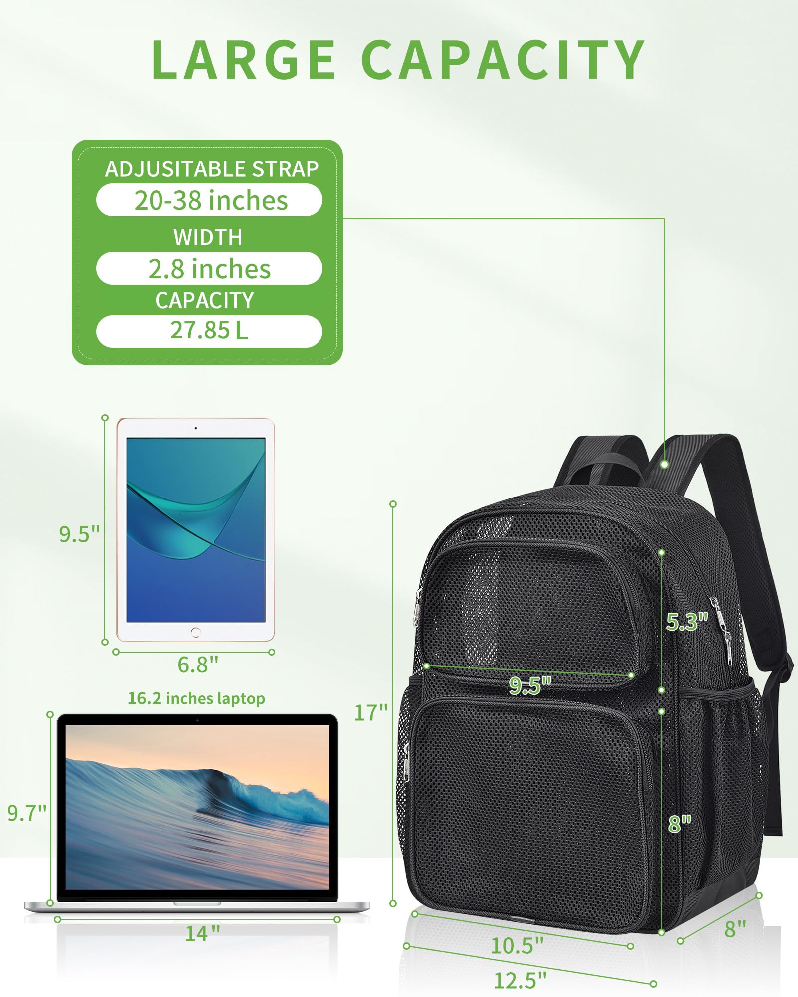 Foto 2 | Mochila May Tree Negra Mesh Heavy Duty de Gran Capacidad - Venta Internacional