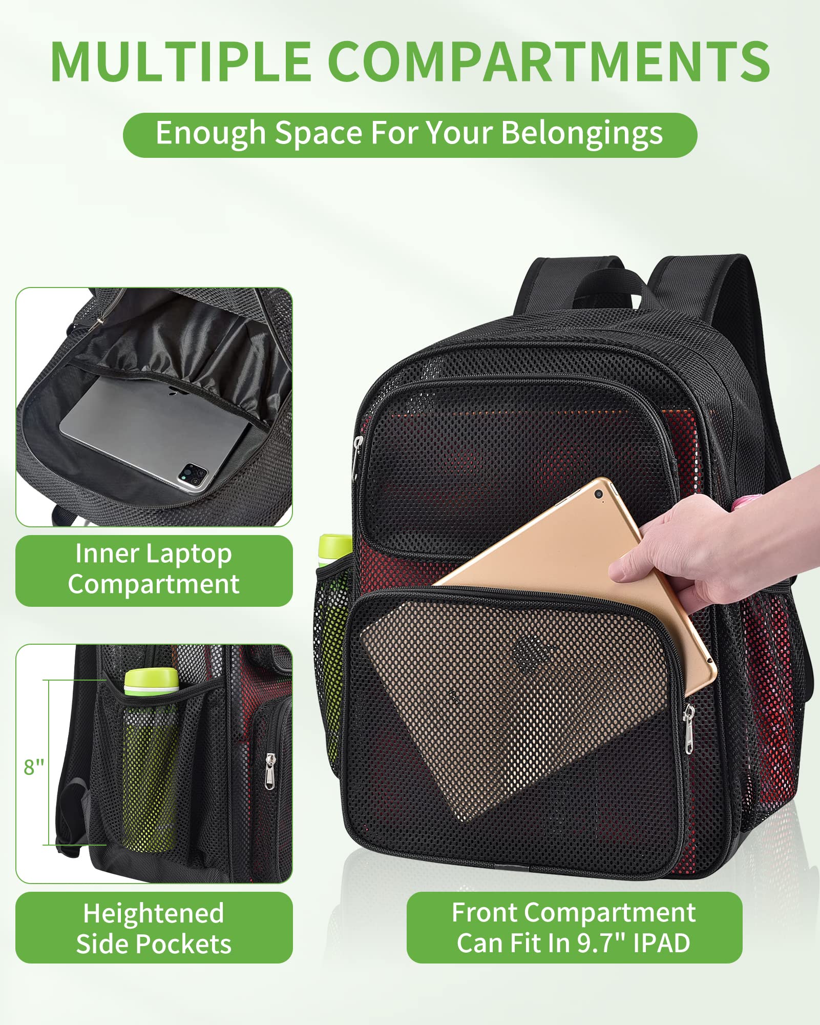 Foto 4 pulgar | Mochila May Tree Negra Mesh Heavy Duty de Gran Capacidad - Venta Internacional