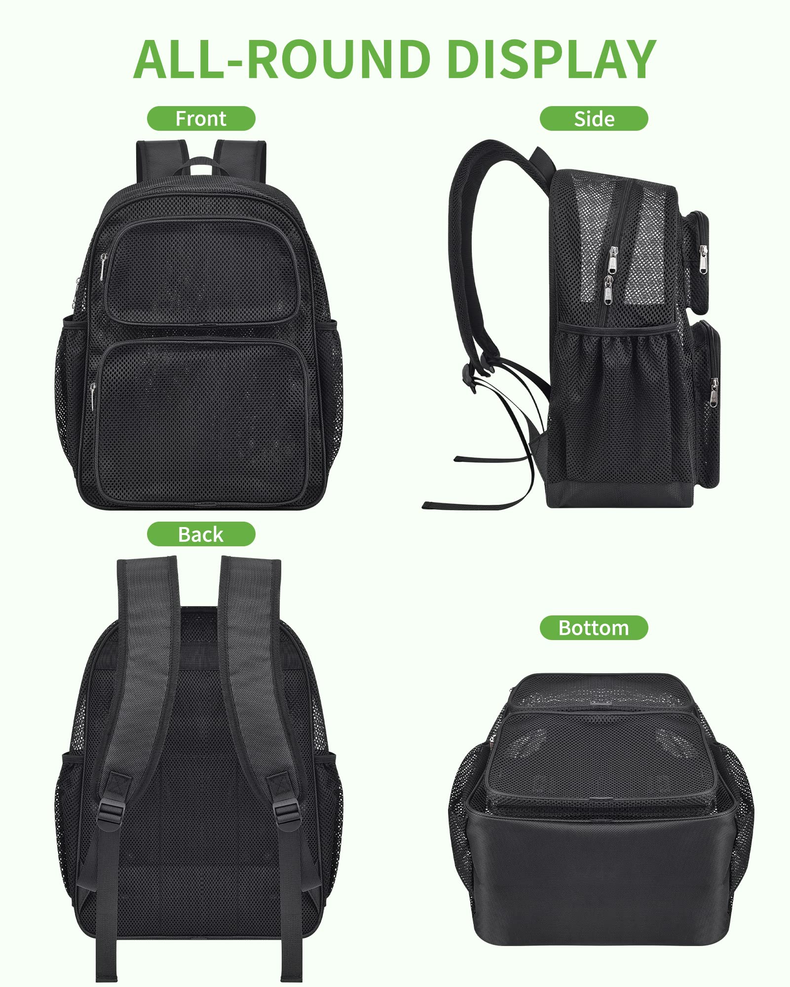 Foto 6 pulgar | Mochila May Tree Negra Mesh Heavy Duty de Gran Capacidad - Venta Internacional