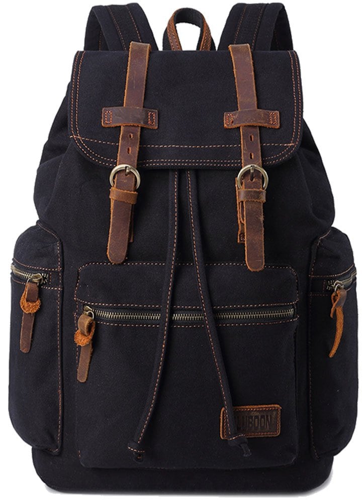 Mochila Bluboon De Lona Vintage De Piel Casual Negra - Venta Internacional. $1,093