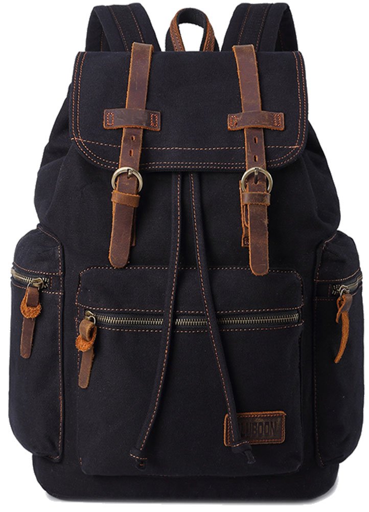 Mochila Bluboon De Lona Vintage De Piel Casual Negra - Venta Internacional.
