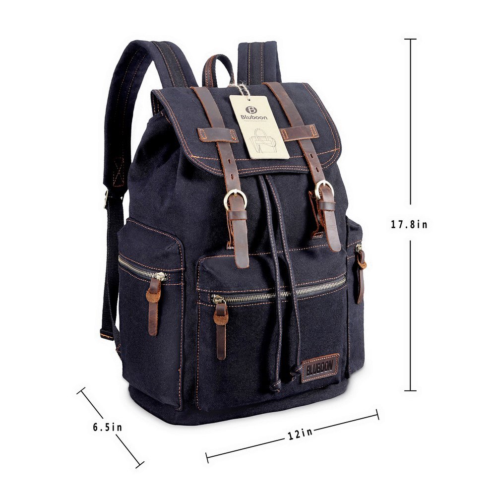 Foto 3 pulgar | Mochila Bluboon De Lona Vintage De Piel Casual Negra - Venta Internacional.