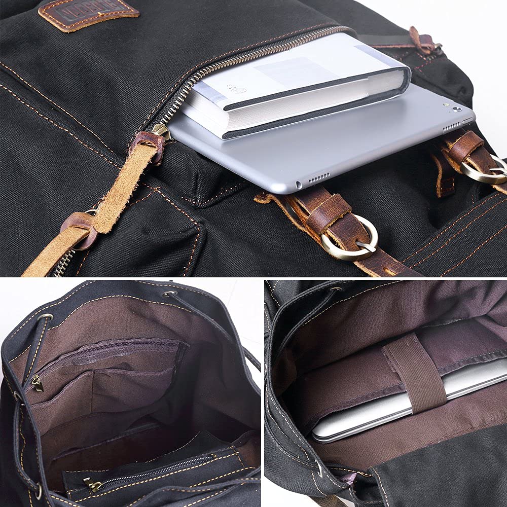 Foto 5 pulgar | Mochila Bluboon De Lona Vintage De Piel Casual Negra - Venta Internacional.