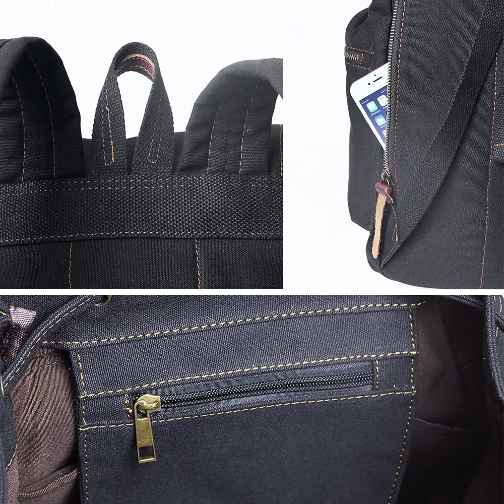 Foto 7 pulgar | Mochila Bluboon De Lona Vintage De Piel Casual Negra - Venta Internacional.
