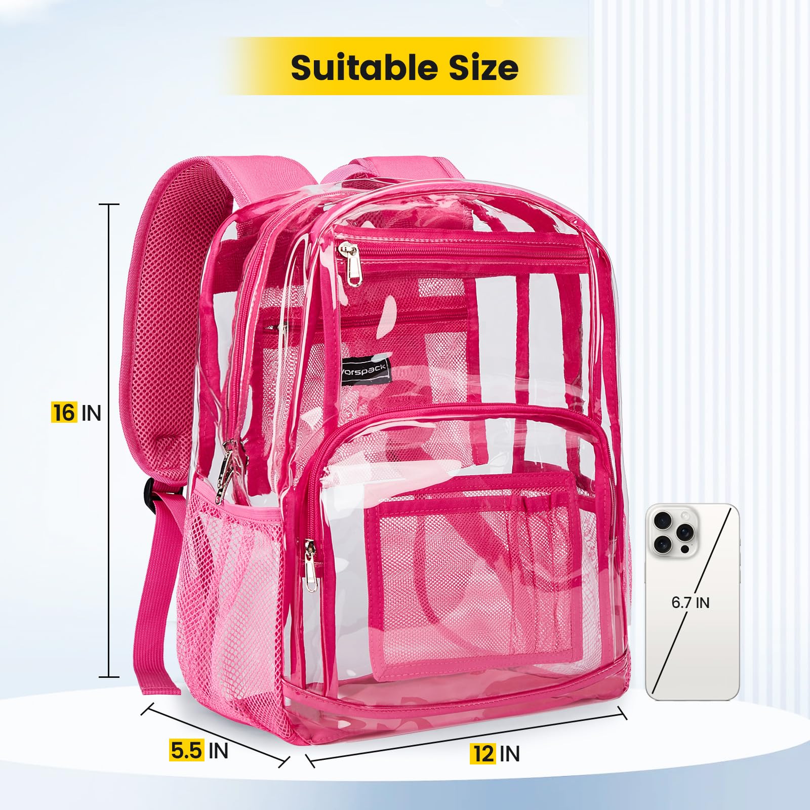 Foto 3 pulgar | Mochila Vorspack Clear Heavy Duty Transparente Rosa - Venta Internacional