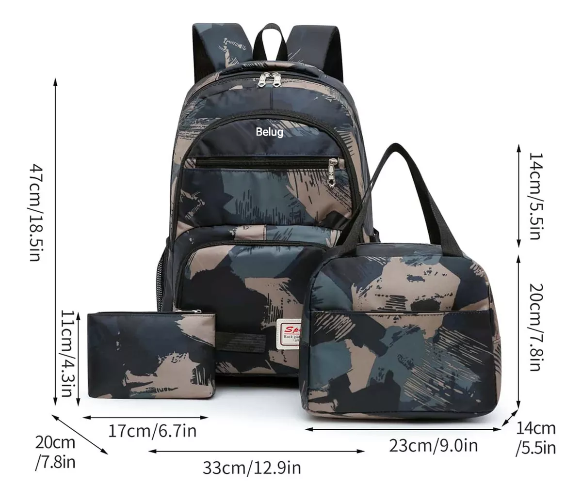 Foto 2 | Kit Mochila Escolar Belug Vede Militar 3 Piezas
