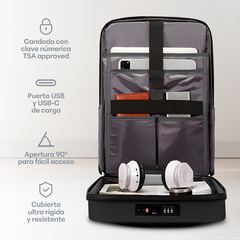 Foto 2 | Mochila Sendera Negra para Laptop 15.6” Antirrobo Ejecutiva con Cubierta Rígida