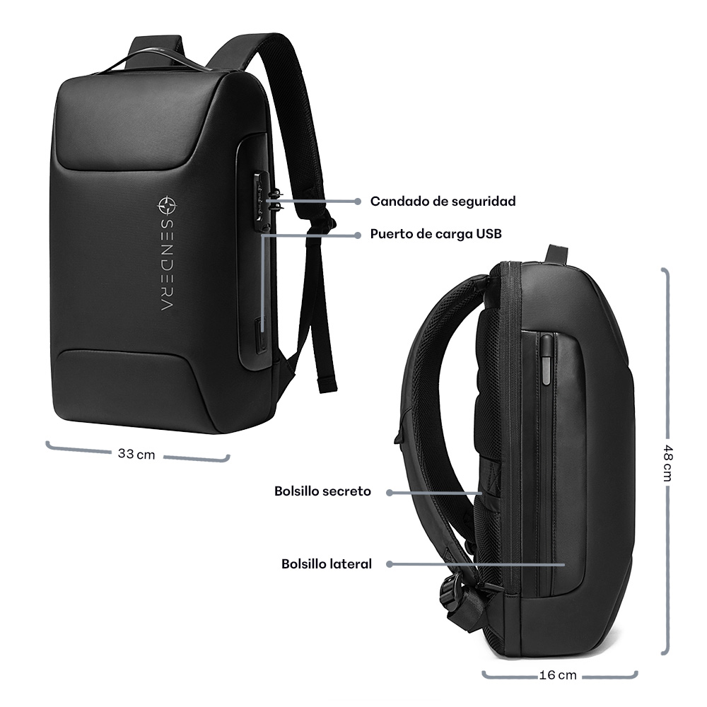Foto 7 pulgar | Mochila para Laptop 17.5” Impermeable Sendera Negro