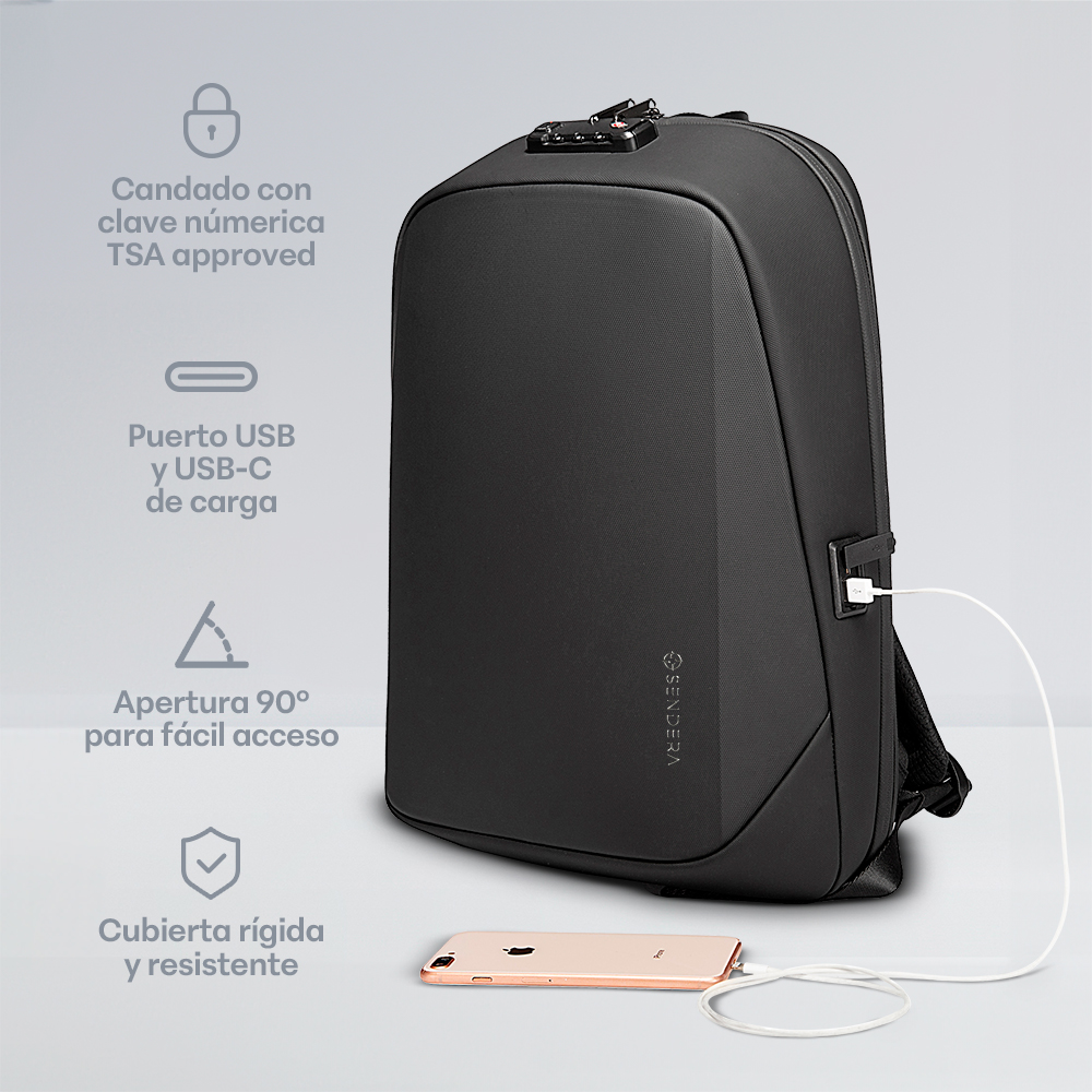Foto 3 pulgar | Mochila para Laptop Impermeable Sendera Negro