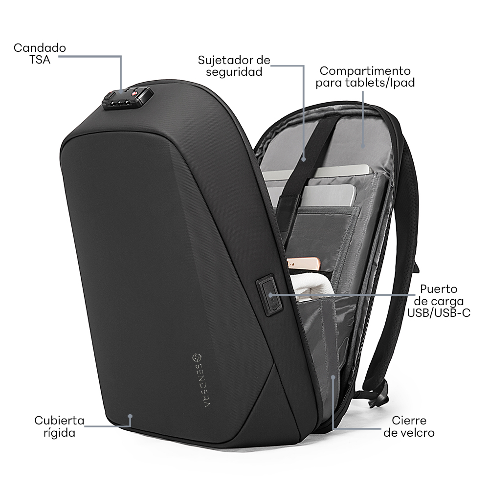 Foto 7 pulgar | Mochila para Laptop Impermeable Sendera Negro